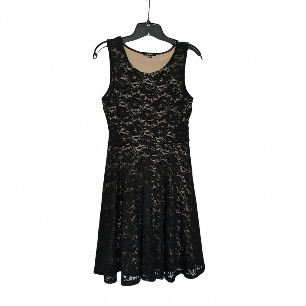 Black Lace Floral Dress with Beige Underskirt